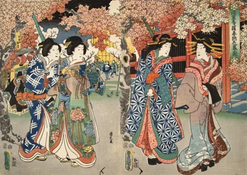 Scena z monogatari Genji (Opowieść o Genji) autorstwa Murasaki Shibuku (ur. 978) ok. 1860 (odbitka barwna)